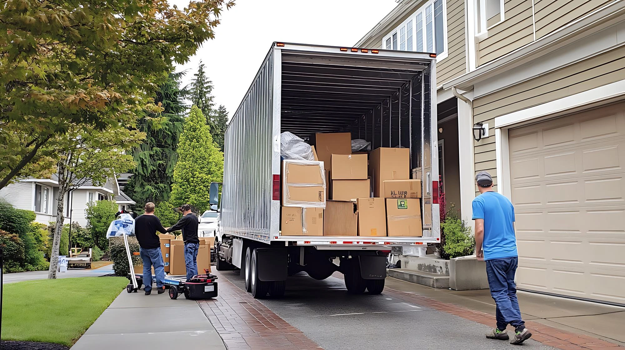 Movers loading truck with boxes.