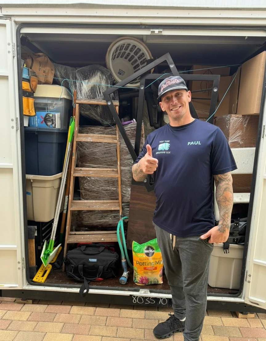 Professional mover with loaded storage unit.