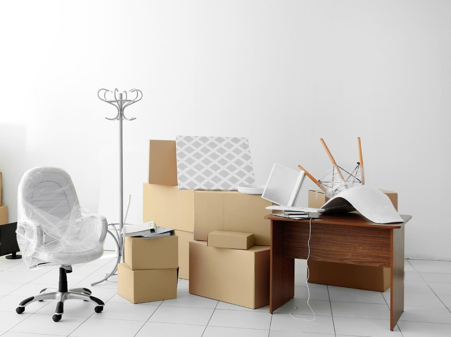 packed boxes in office
